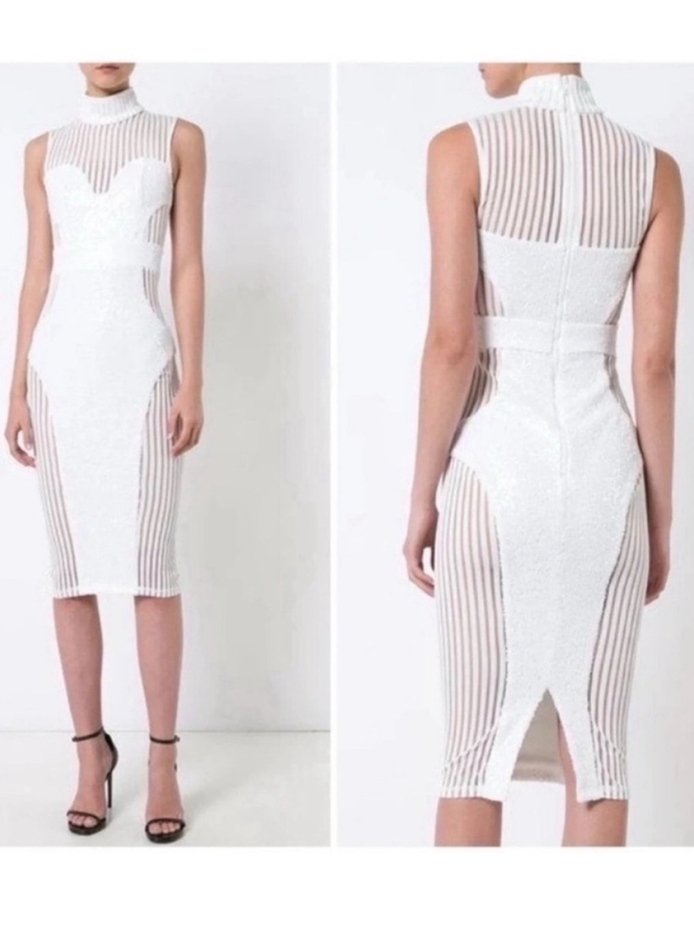 Zhivago The Boss Sheer Panel Sequin Midi Dress White